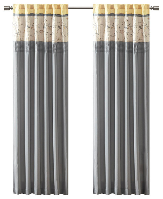 Madison Park Serene Embroidered Curtain Panel, Yellow Contemporary