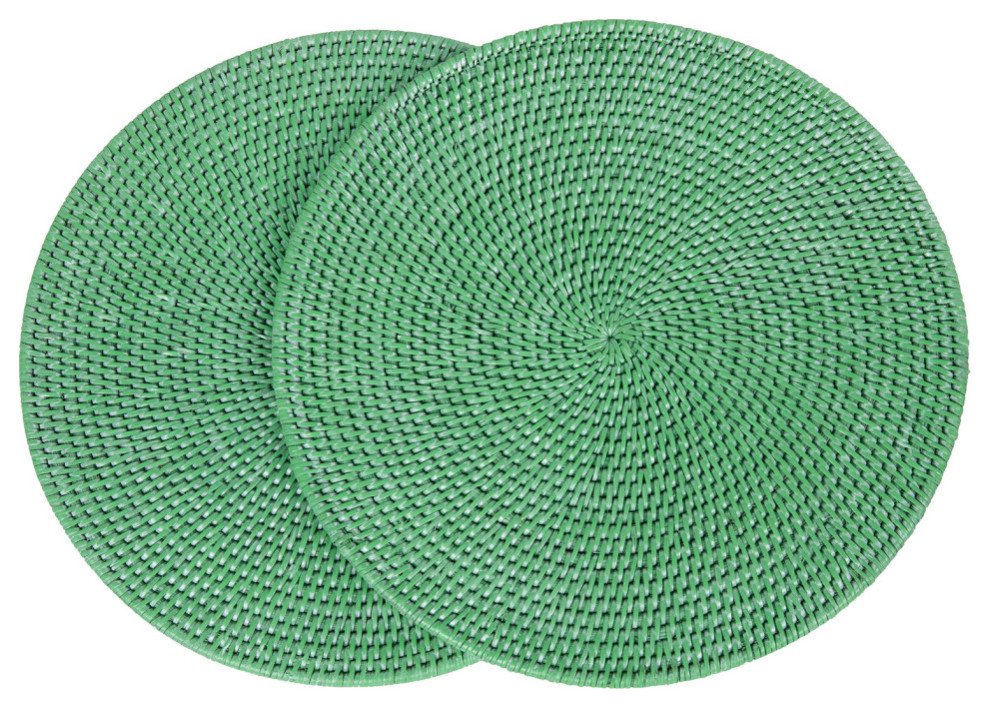 La Jolla Rattan Round Placemat, Green Wash Tropical Placemats by