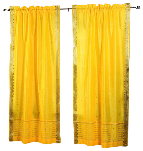 Yellow  Rod Pocket  Sheer Sari Curtain / Drape / Panel   - 80W x 120L - Pair