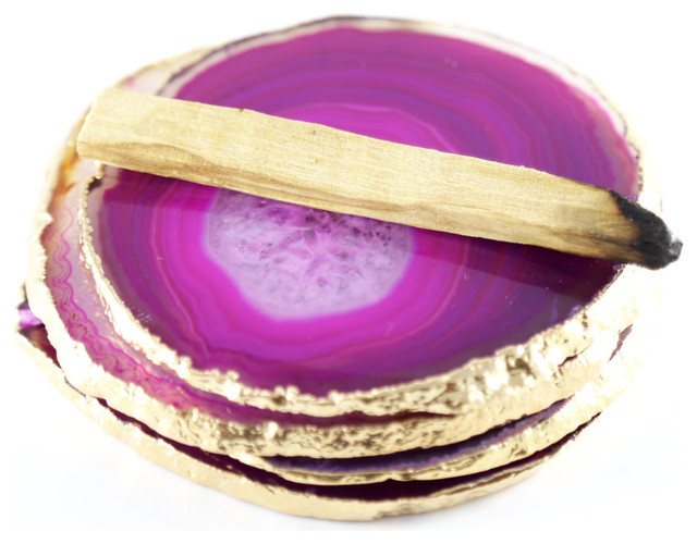 Hot Pink Agate Coasters (Set of 4), Gold