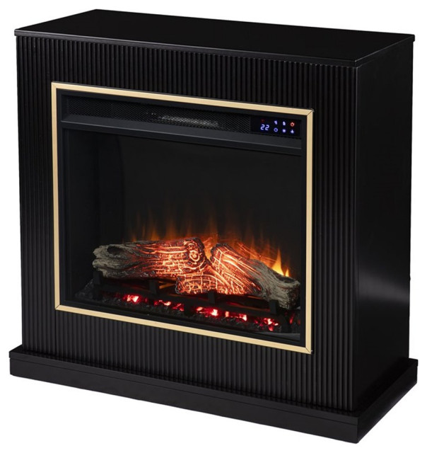 Bowery Hill Contemporary Wood Electric Fireplace in Black Finish Indoor Fireplaces by