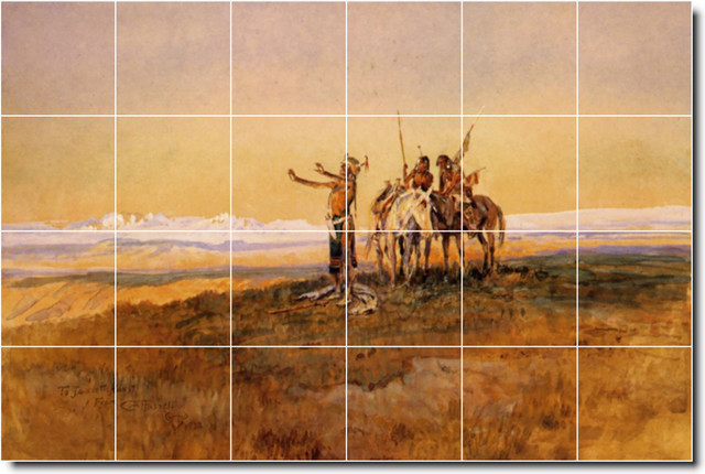 Western Tile Charles Russell Western Painting Ceramic Tile Mural #25, 72