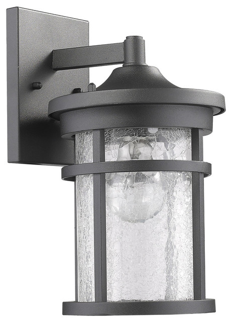 Lyra Textured Black Outdoor Wall Sconce Glass Cylinder Lantern Lamp Light