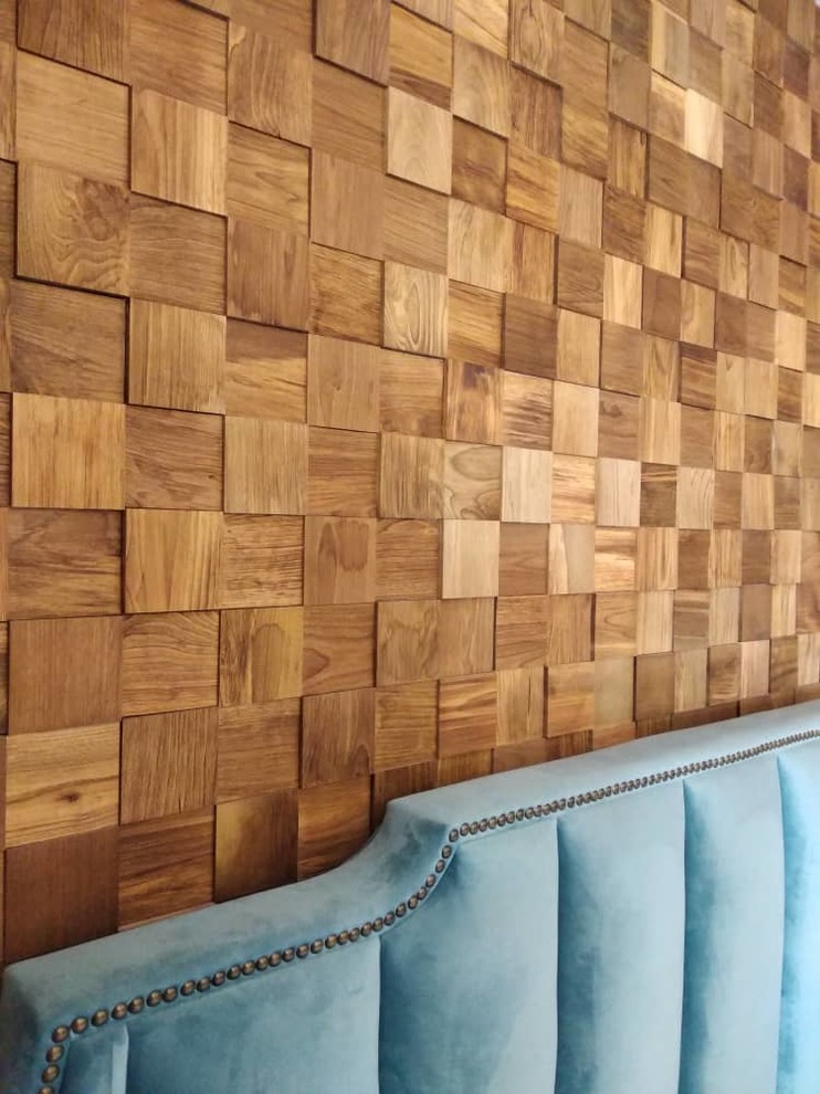 Отделка стены 3д панелями в прикроватной зоне