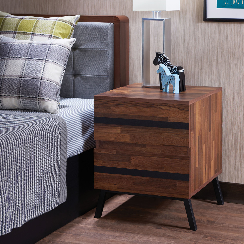 Acme Nightstand in Walnut and Black Finish 80622 Scandinavian