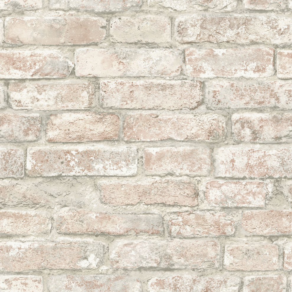 White Washed Denver Brick Peel and Stick Wallpaper, Sample Farmhouse