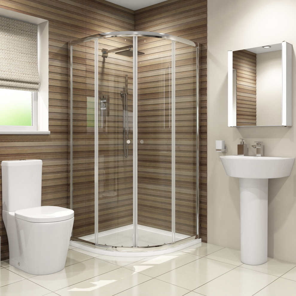 Contemporary bathroom in West Midlands with a sliding shower screen.
