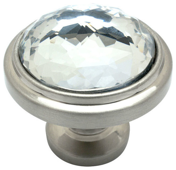 Cosmas 5317SN-C Satin Nickel and Clear Glass Round Cabinet Knob