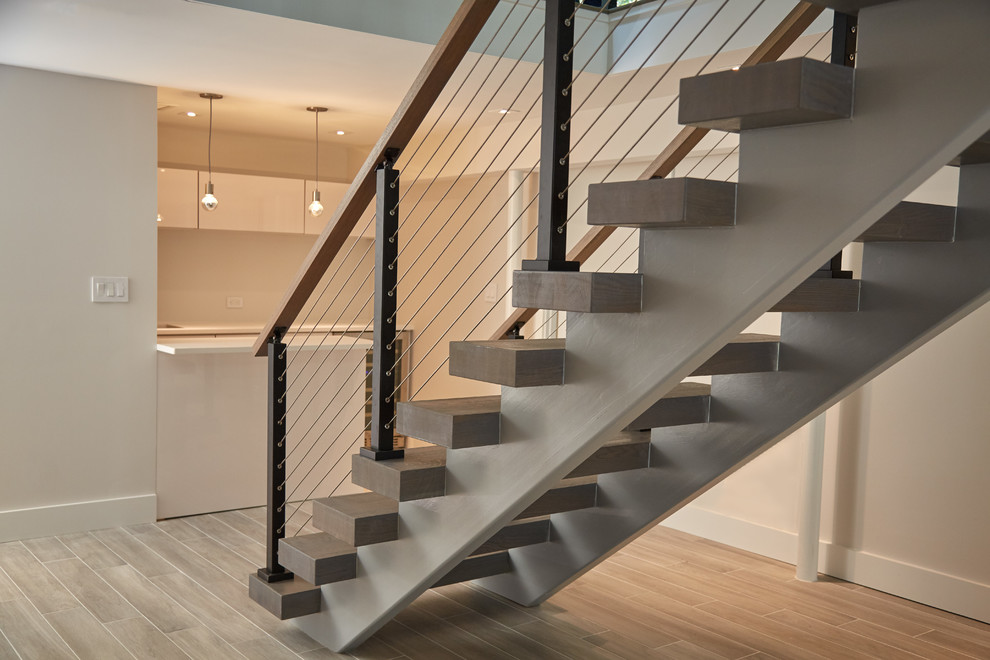 Staircase - large modern wooden floating wood railing staircase idea