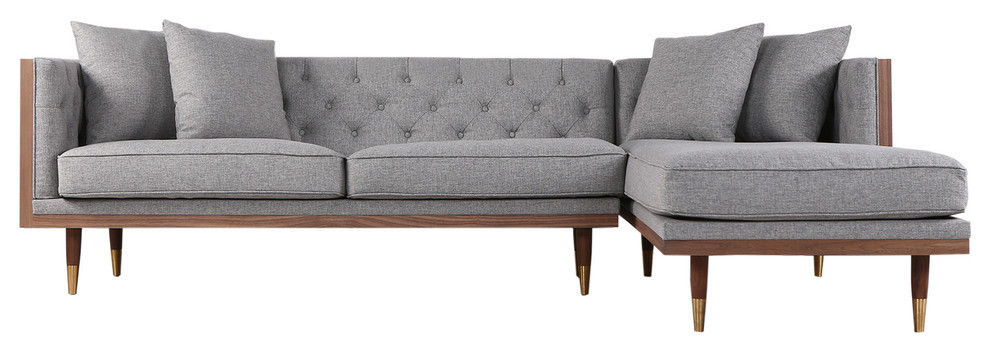 Kardiel Woodrow Neo Classic Sofa Sectional, Gray, Right Facing