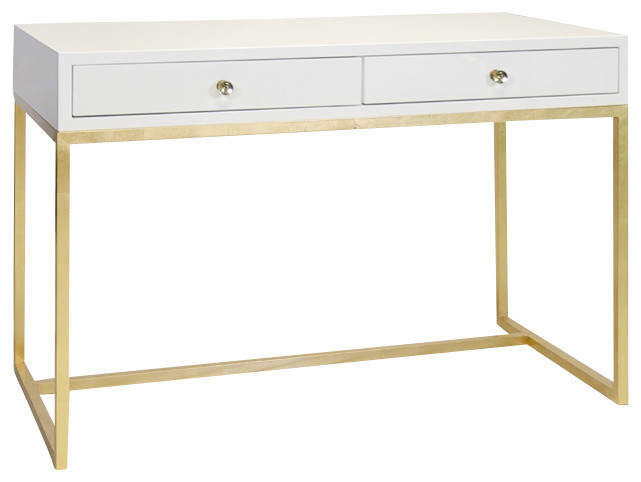 Worlds Away White Lacquer And Gold Leaf William Desk