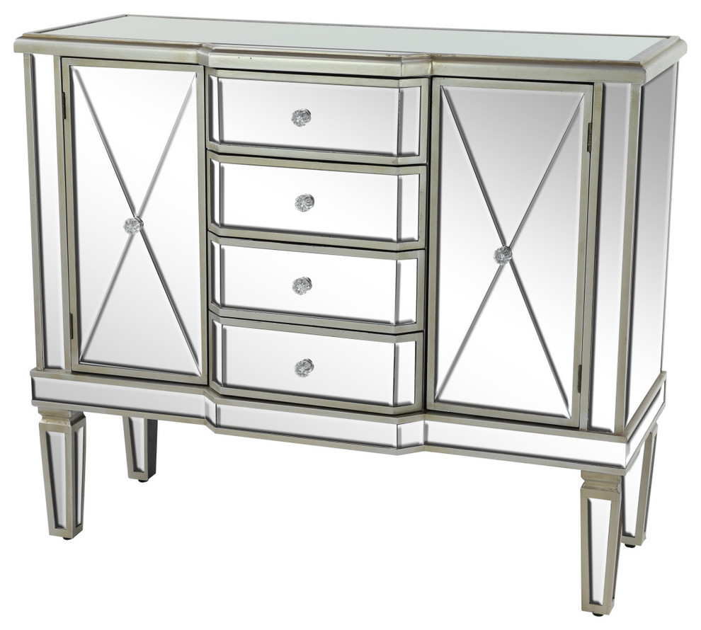 Rectangular 4 Drawer Mirrored Cabinet With 2 Cabinets