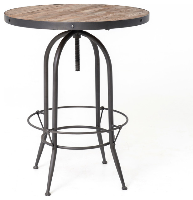 Lewie Industrial Loft Round Wood Iron Stud Pub Table Industrial