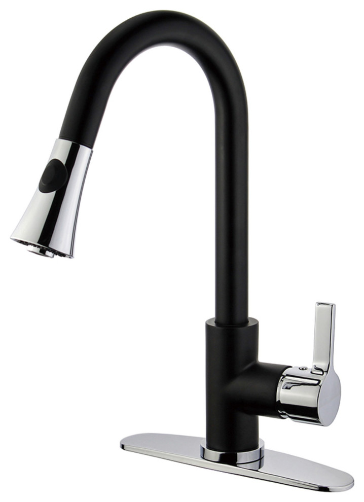 Single-Handle Pull-Down Kitchen Faucet, Matte Black/Polished Chrome