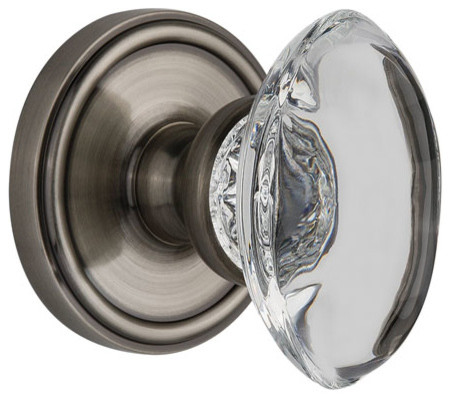 Double Dummy Satin Nickel Grandeur Newport Rosette with Provence Crystal Knob