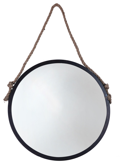 24 Round Wall Mirror Rustic Metal, Black Round Wall Mirror With Rope