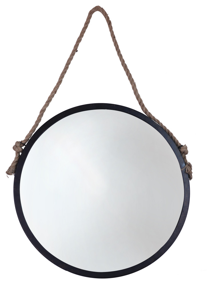 24 Round Wall Mirror Rustic Metal, Danya B Round Mirror With Hanging Rope In Gold