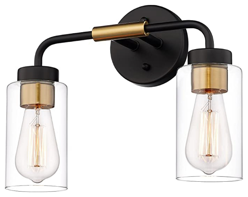2-Light lighting fixtures Metal wall sconce lights Black and Gold wall ...