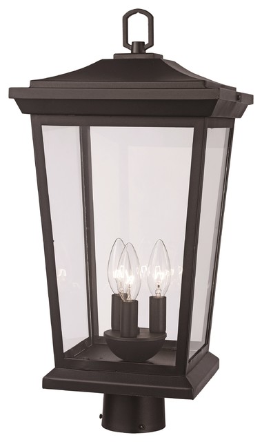 3 Light Postmount Lantern in Black with Clear Glass