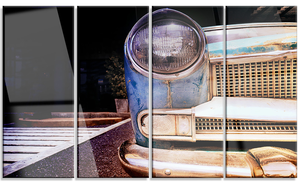 "Front Headlight Of Vintage Car" Metal Wall Art, 48"x28" Industrial