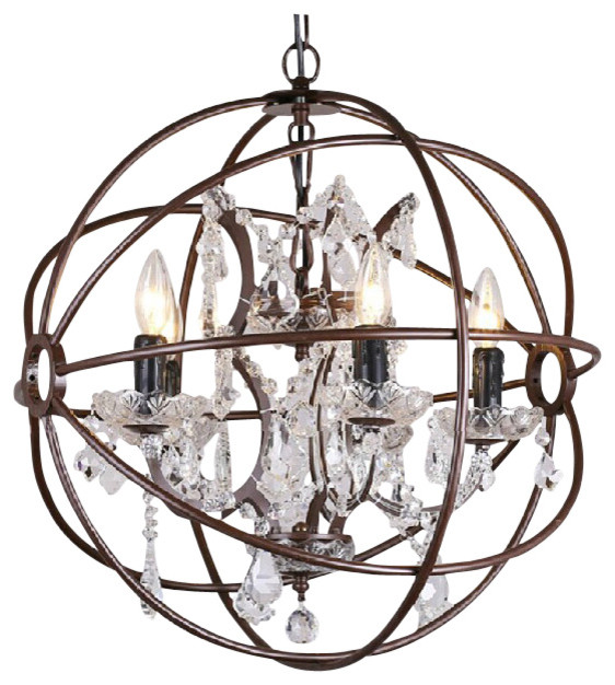 Karma 5 Light Sphere Crystal Chandelier Iron Rust Finish Karma 5 Light Sphere Crystal Chandelier Iron Rust Finish