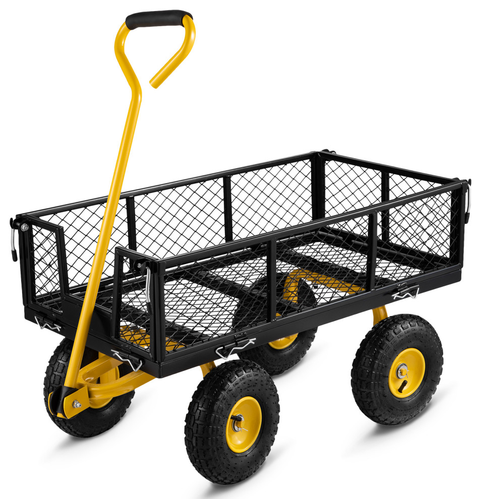 Vevor Steel Garden Cart, Metal Wagon With Removable Mesh Sides, 500 Lbs ...