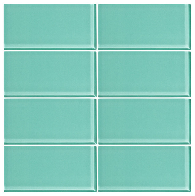 3"x6" Glass Subway Tiles, Set of 8, Bermuda Blue