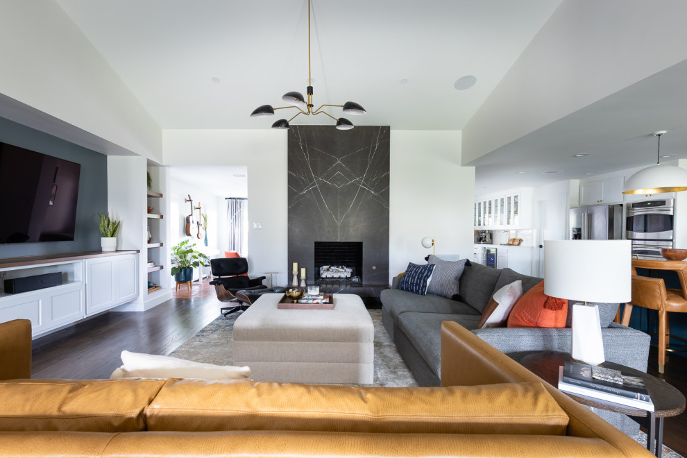 Inspiration for a large 1950s open concept living room remodel in Dallas