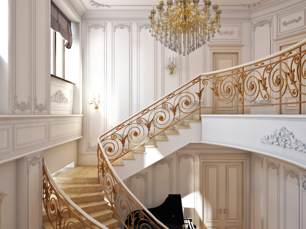 Дизайн интерьера входной группы загородного дома с применением лепного декора