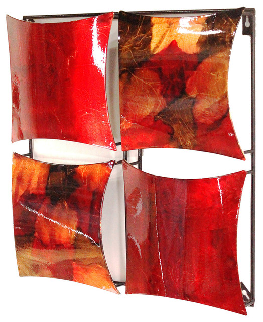 4 Panel Square Metal Wall Decor Lacquered Copper Red And Gold