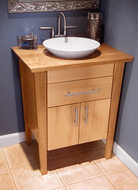 Contemporary bathroom vanity pedestal with a wood top - Contemporary ...