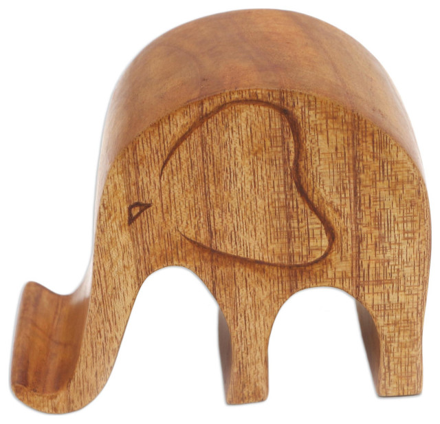 Novica Handmade Dialing Elephant Wood Phone Stand