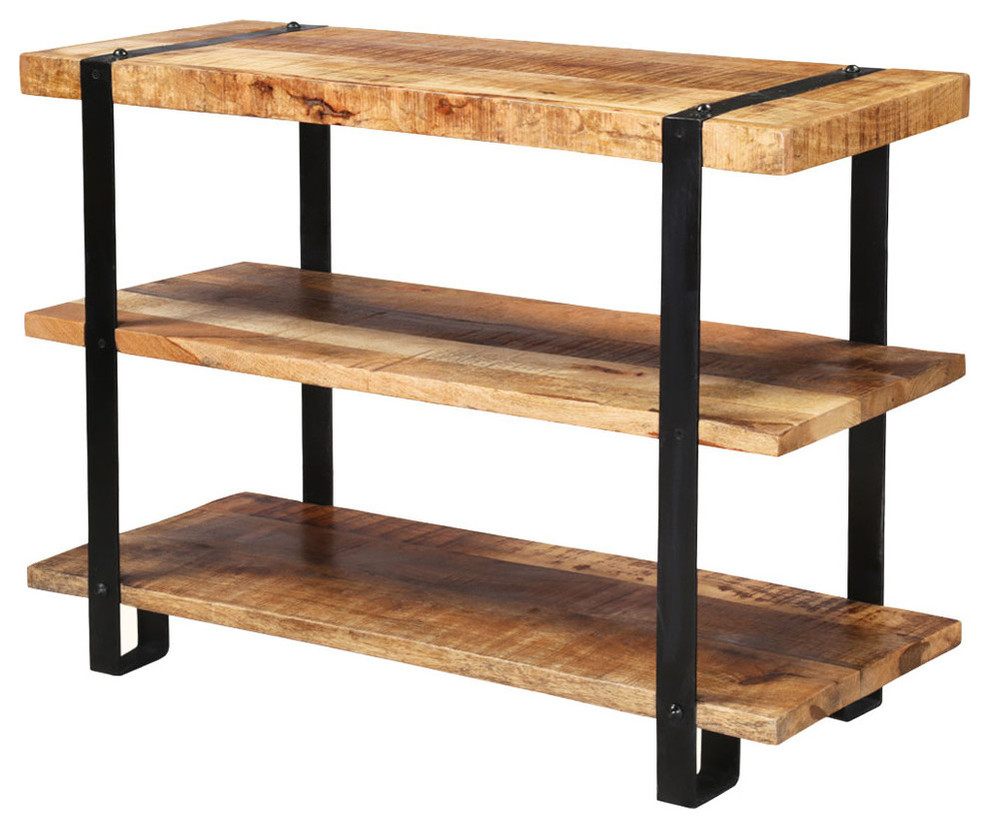 Grafton 3-Tier Open Shelf Rustic Solid Wood Industrial Bookcase