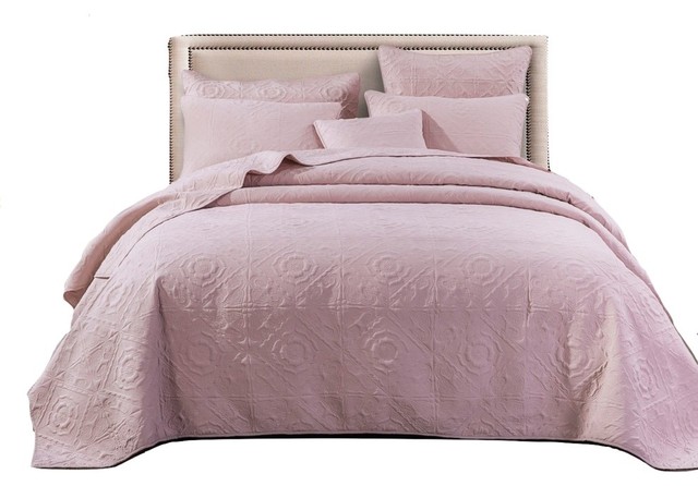 Dada Bedding Elegant Floral Country Rose Pink Quilted Coverlet