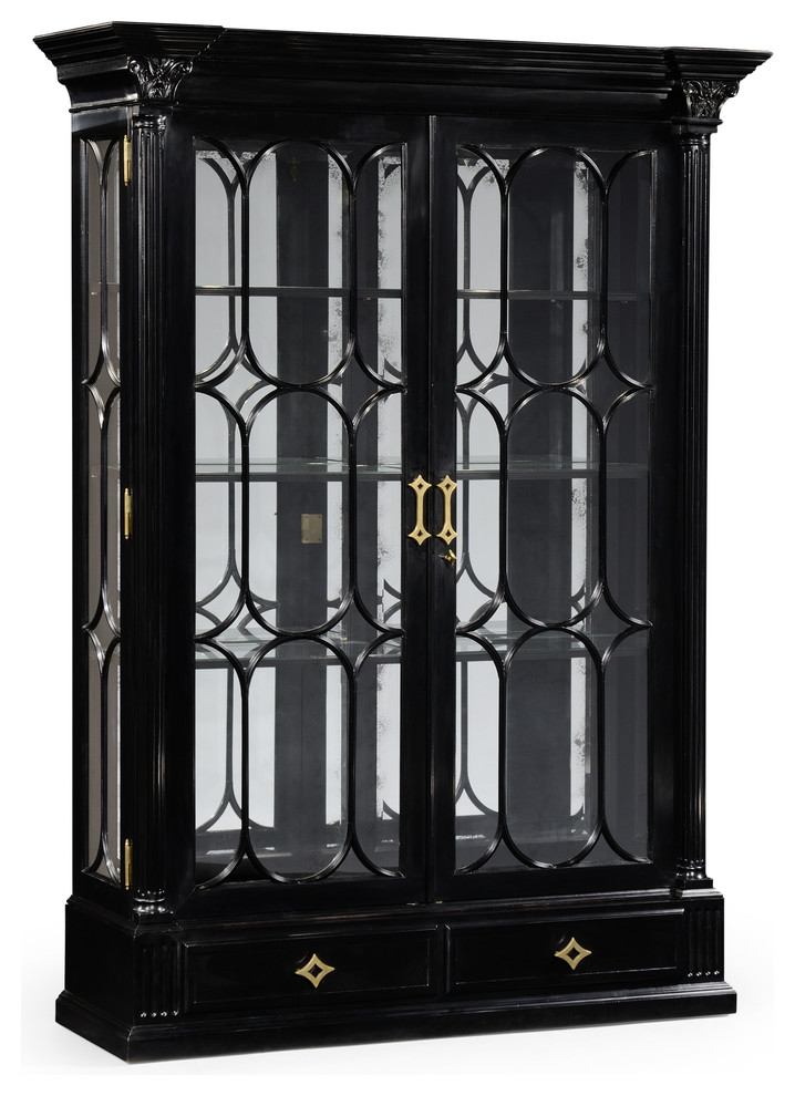 Corinthian Column Black Display Cabinet Traditional China
