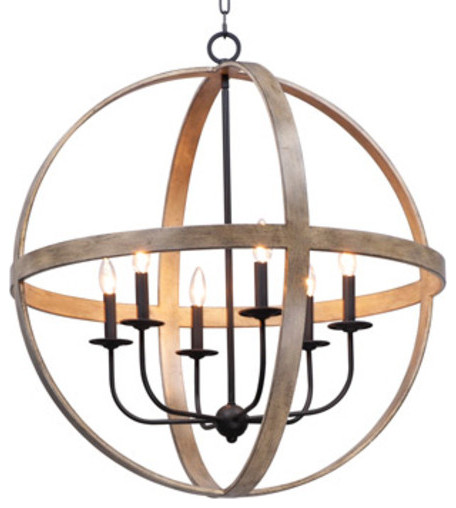 Maxim 27576 Compass 6 Light 30"W Taper Candle Chandelier - Barn Wood / Black