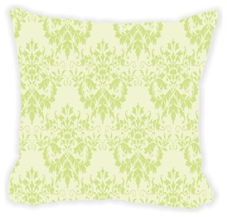 Shabby Chic Green On Green Damask Microfiber Throw Pillow, No Fill