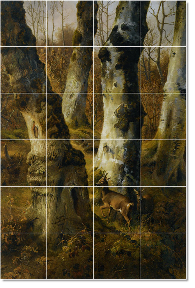 Eugene Verboeckhoven Animals Painting Ceramic Tile Mural 23, 17" Wide