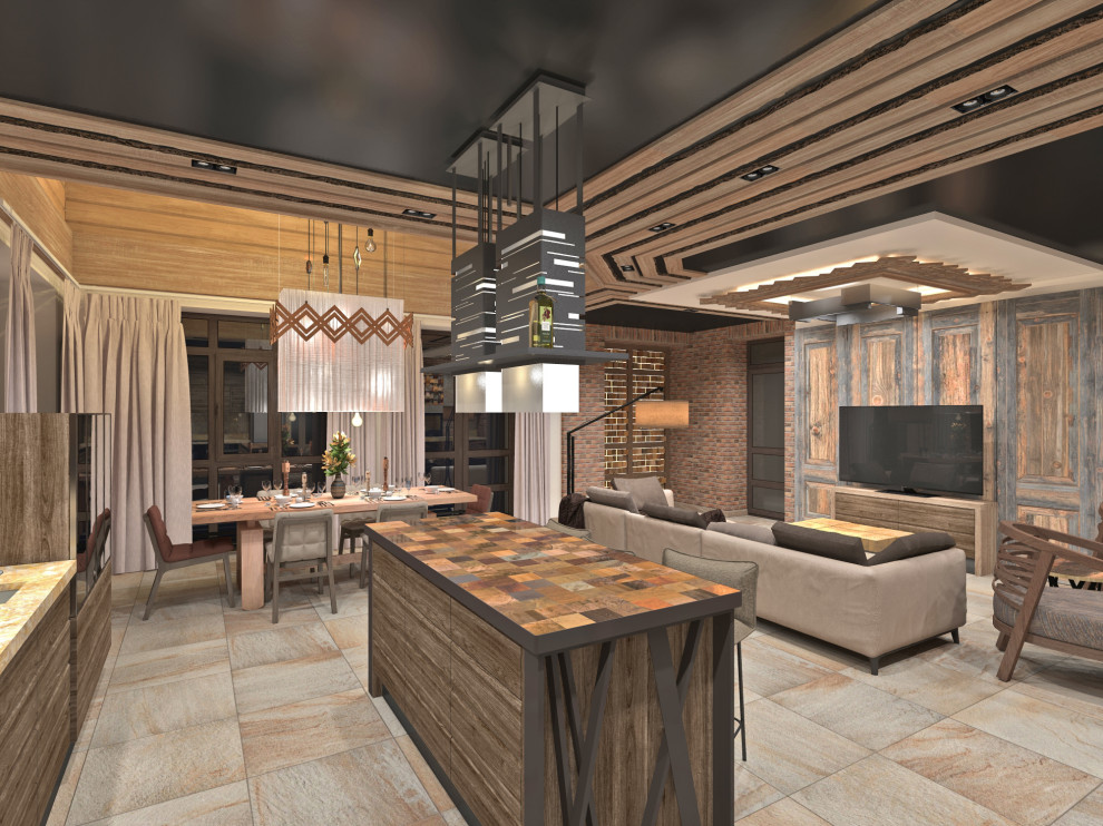 Гостиная-Кухня-Столовая вариант тёмный