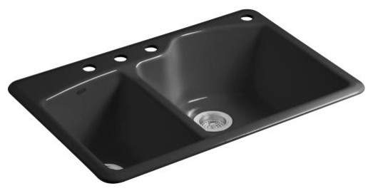 KOHLER Wheatland Self-Rimming offset Double Basin Sink with 4-Hole Faucet