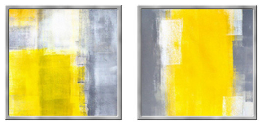 Framed Bright Yellow & White 2 Piece Painting