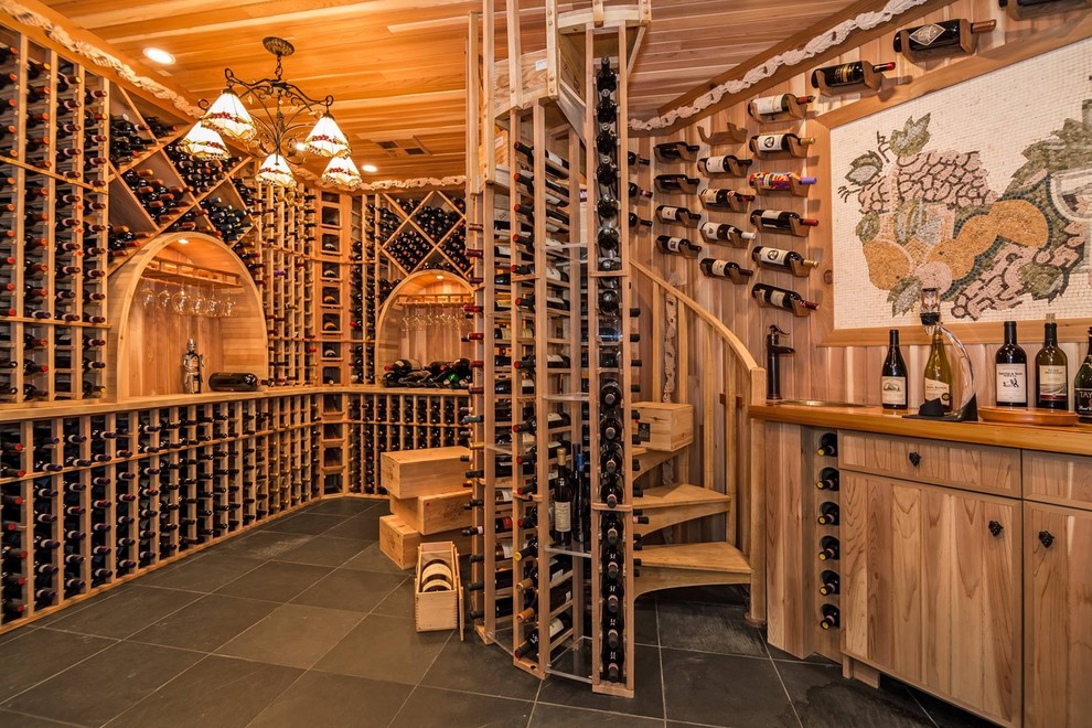 Inspiration for a traditional wine cellar in New York with storage racks.