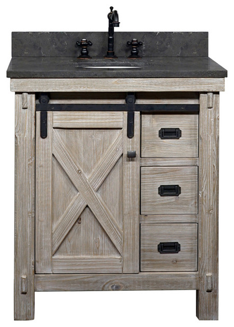 31 Rustic Solid Fir Barn Door Style Single Sink Vanity Arctic Pearl Marble Top Farmhouse Bathroom Vanities And Consoles By Infurniture Inc Houzz - Farmhouse Bathroom Vanity 60 Inch Single Sink