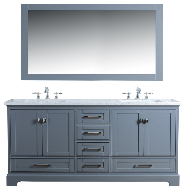 Newport Bathroom Vanity With Mirror, Gray, 72", Double Sink