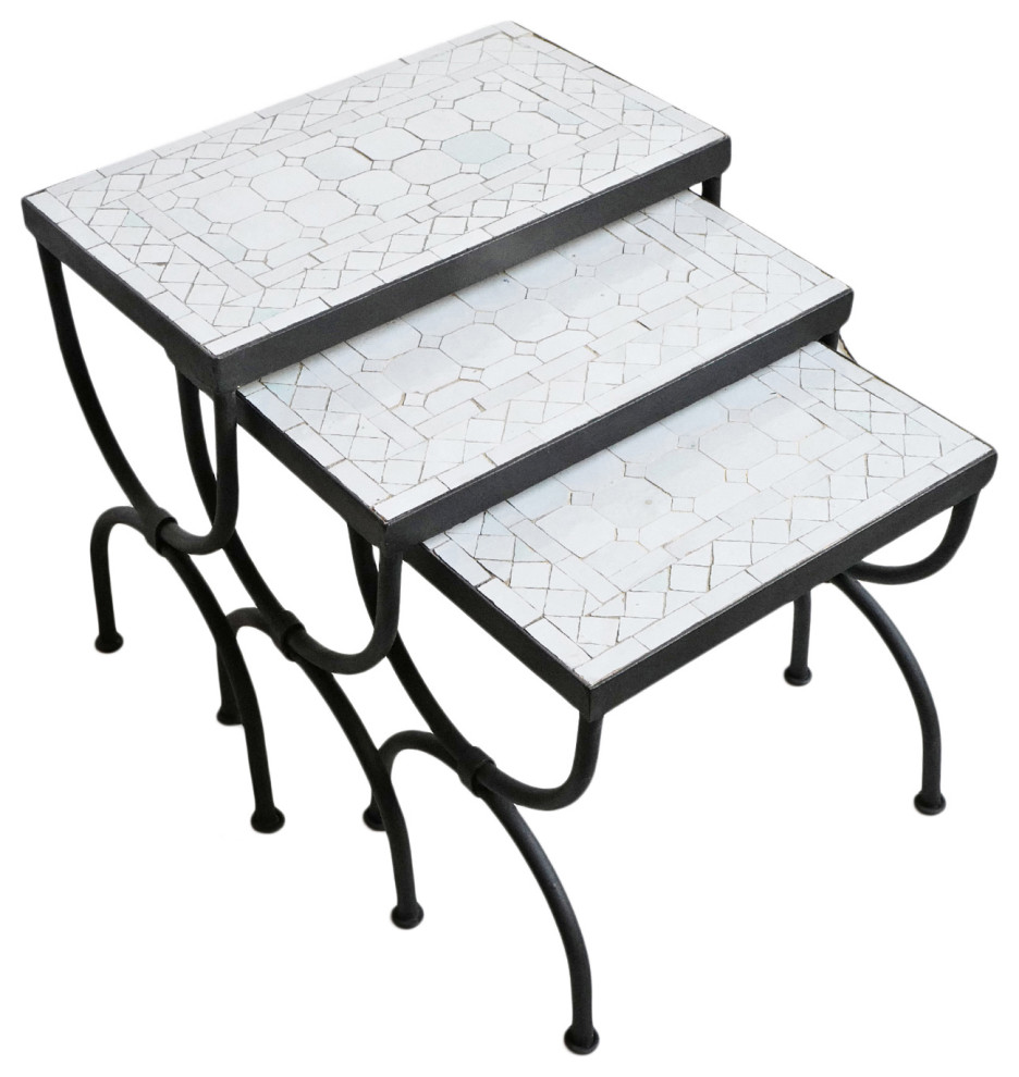 Outdoor Mosaic Nesting Table Set of Three Contemporary Outdoor Side