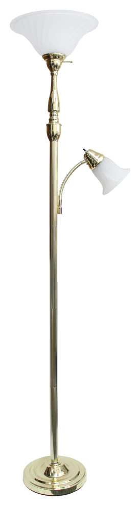 Elegant Designs 2 Light Mother Daughter Floor Lamp With White Marble Glass Gold Traditional