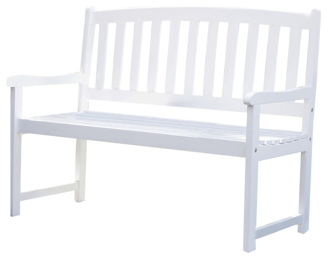 4 Garden Bench With Curved Back Armrests In White Wood Finish 4 Garden Bench With Curved Back Armrests In White Wood Finish
