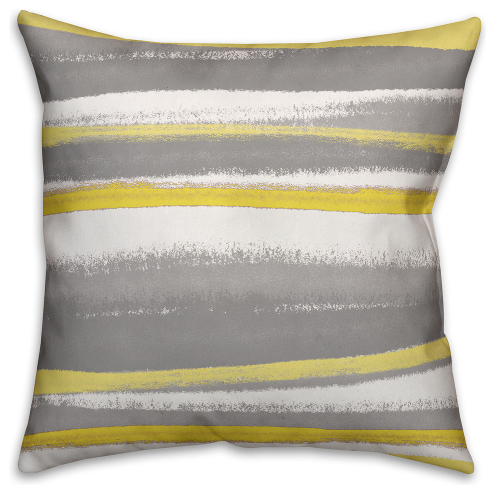 Yellow and Gray Stripes Spun Poly Pillow, 18x18