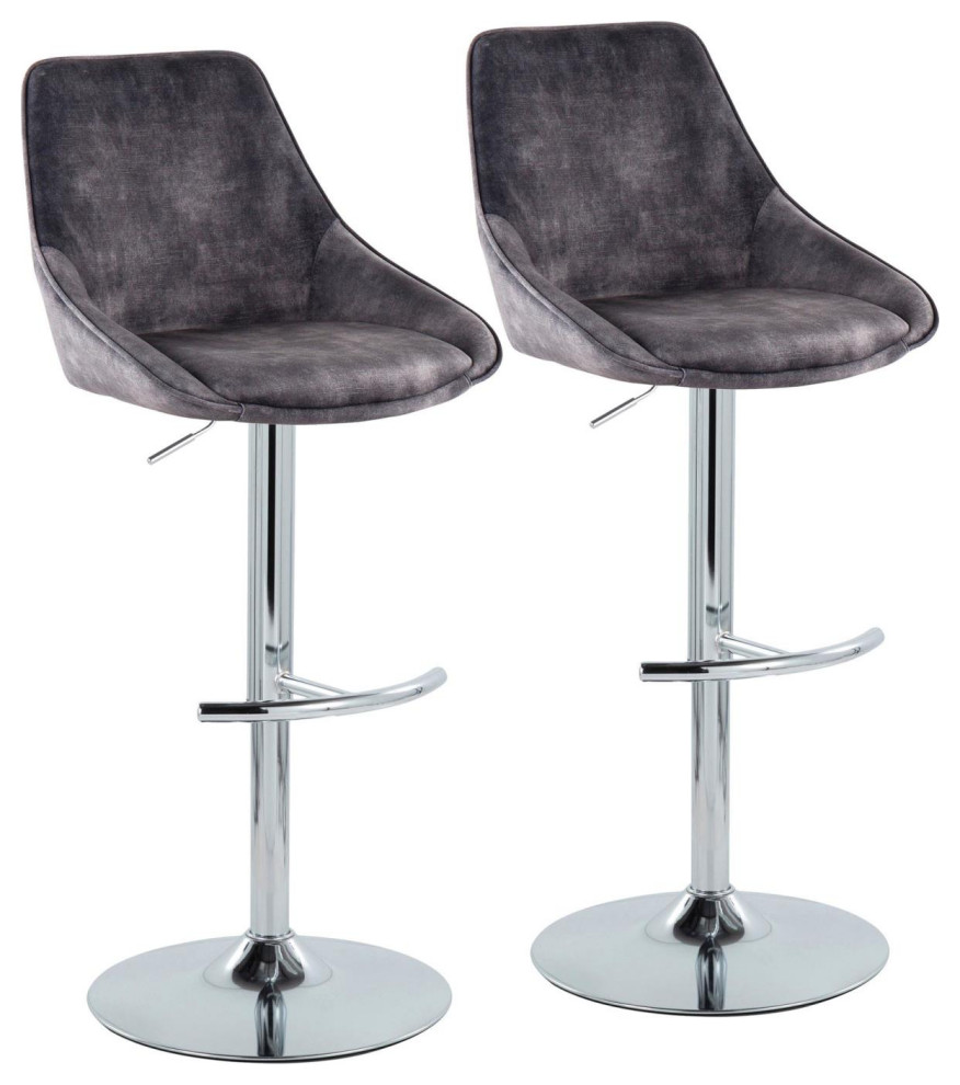 Lumisource Diana Adjustable Set Of 2 Bar Stool In Chrome BSDIANART2