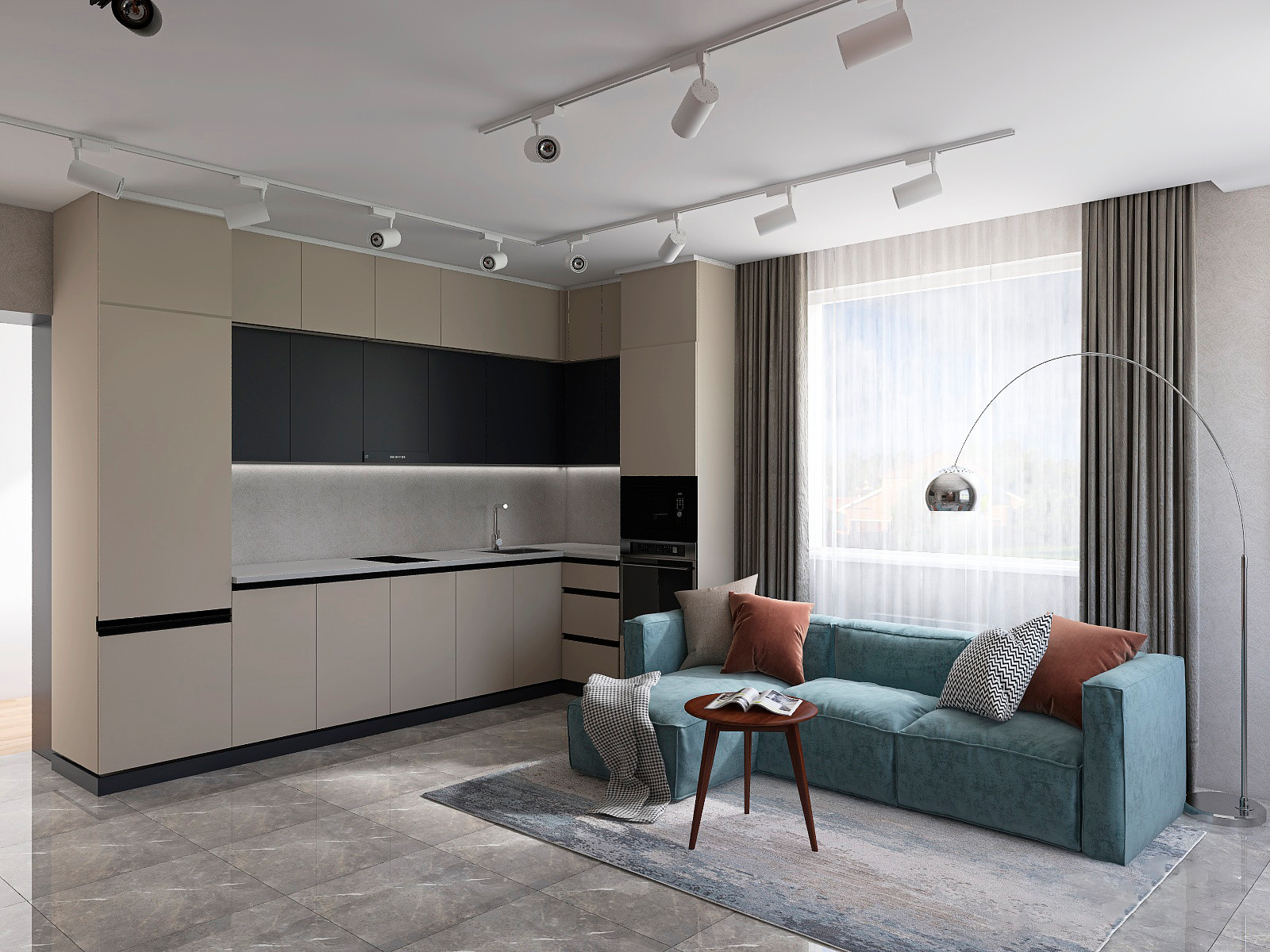 Холостяцкая гостиная 35 м2 в загородном доме